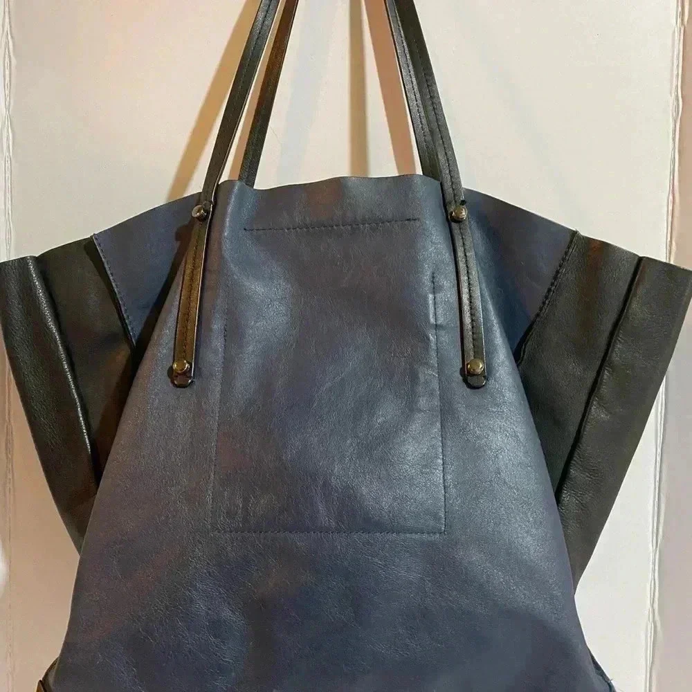 Botkier navy blue black leather satchel handbag